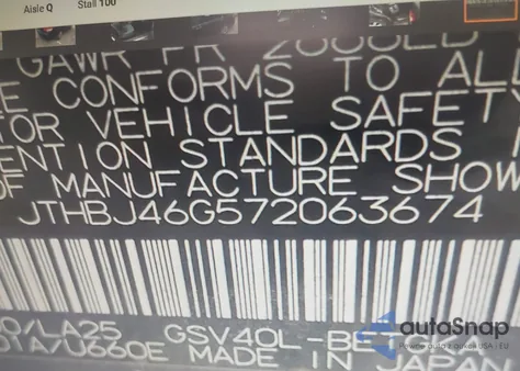 2007 Lexus Es 350 из США, поврежденный, VIN JTHBJ46G572063674